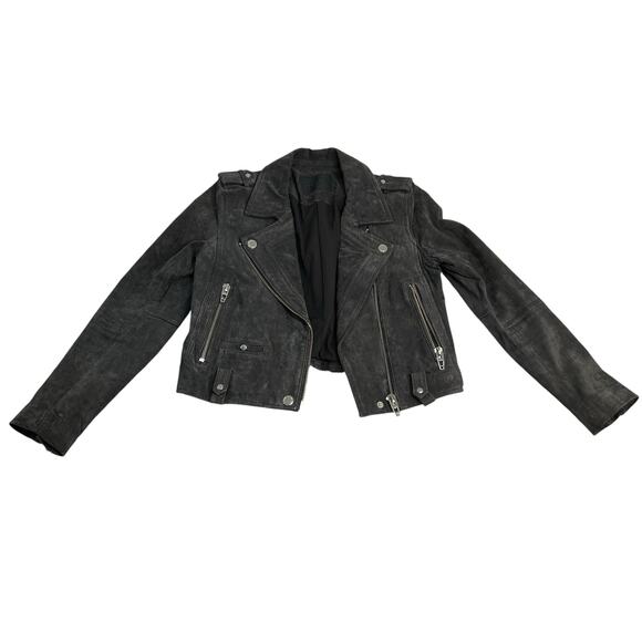 Blank NYC Small 100% Suede Leather Moto Jacket Gray Zip Pockets Asymmetrical - Picture 9 of 16